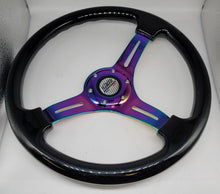 Load image into Gallery viewer, Brand New 350mm 14&quot; Universal Mugen Deep Dish ABS Racing Steering Wheel Black With Neo-Chrome Spoke