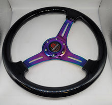 Load image into Gallery viewer, Brand New 350mm 14&quot; Universal JDM Mugen Deep Dish ABS Racing Steering Wheel Black With Neo-Chrome Spoke