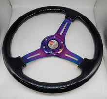 Load image into Gallery viewer, Brand New 350mm 14&quot; Universal JDM Mugen Racer Deep Dish ABS Racing Steering Wheel Black With Neo-Chrome Spoke