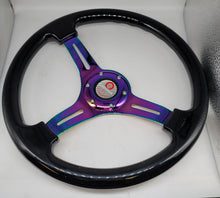 Load image into Gallery viewer, Brand New 350mm 14&quot; Universal JDM Mugen Racer Deep Dish ABS Racing Steering Wheel Black With Neo-Chrome Spoke