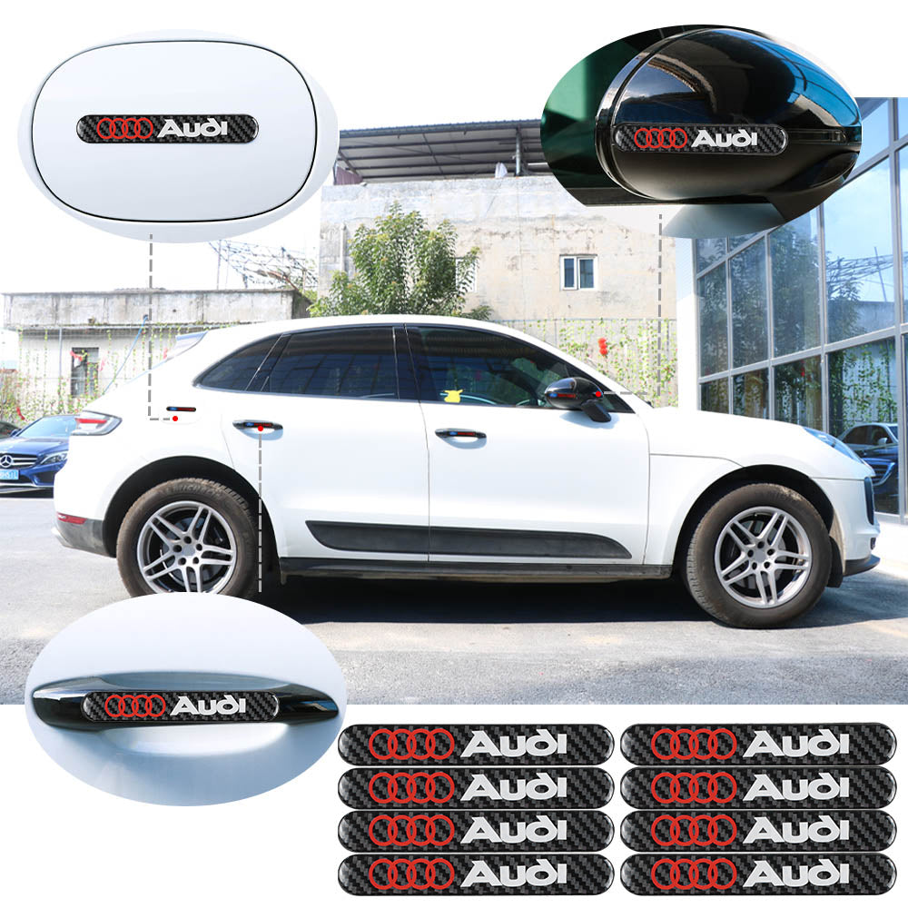 Brand New 8PCS AUDI Real Carbon Fiber Black Car Trunk Side Fenders Door Badge Scratch Guard Sticker