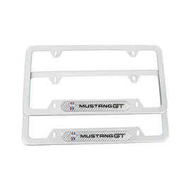 Brand New Universal 2PCS Ford Mustang GT Silver Metal License Plate Frame