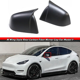 Brand New Matte Real Carbon Fiber M Style Car Side Mirror Add On Cover Caps For 2020-2024 Tesla Model Y