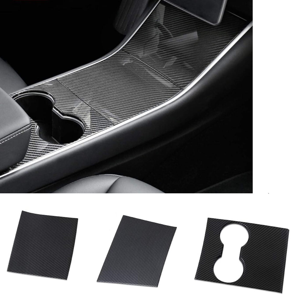 Brand New 3PCS 2017-2020 Tesla Model 3 Real Carbon Fiber Center Control Panel Hard Cover Trim Kit