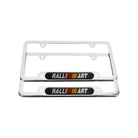 Brand New Universal 2PCS RALLIART Chrome Metal License Plate Frame