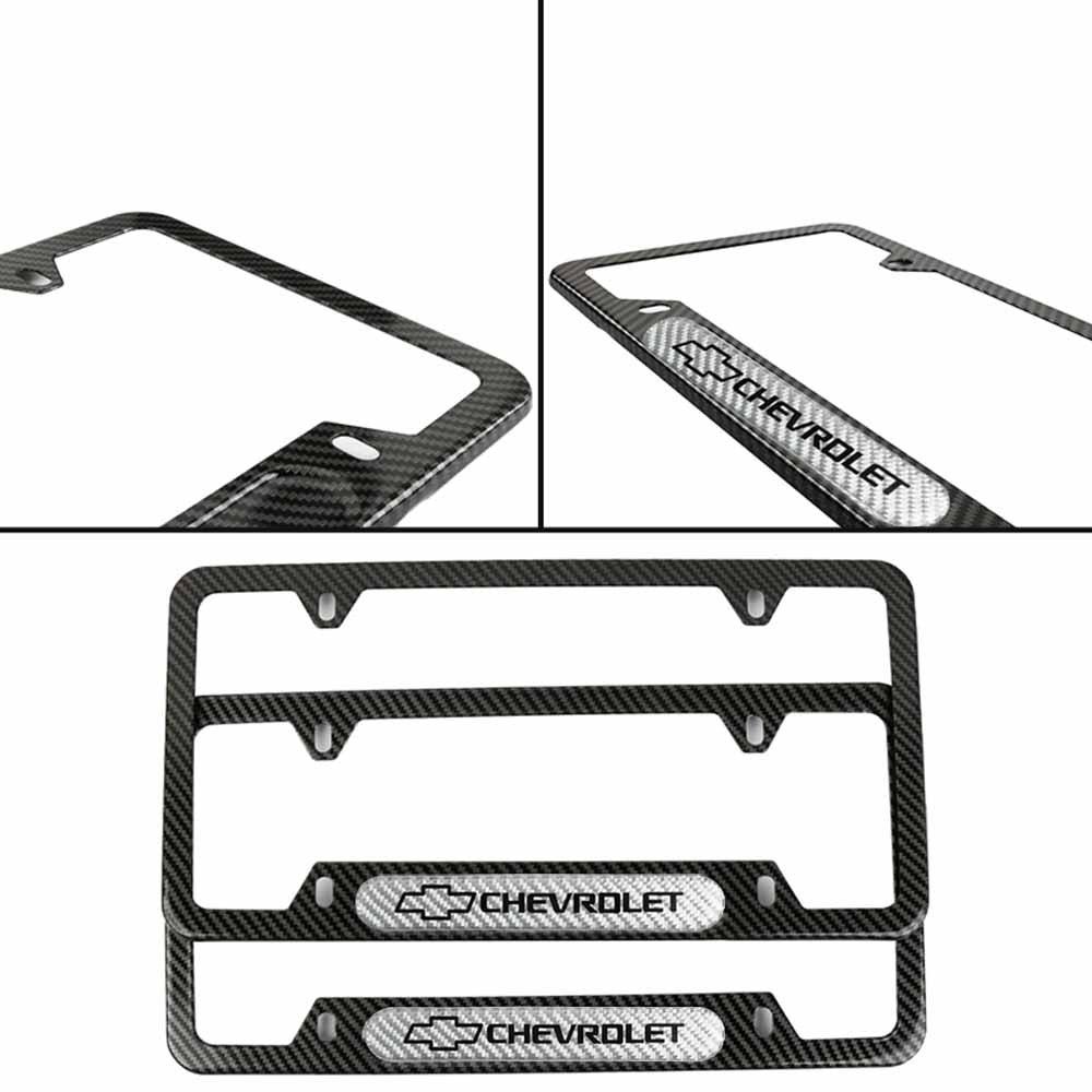 Brand New Universal 2PCS CHEVROLET Carbon Fiber Look Metal License Plate Frame