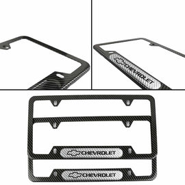 Brand New Universal 2PCS CHEVROLET Carbon Fiber Look Metal License Plate Frame