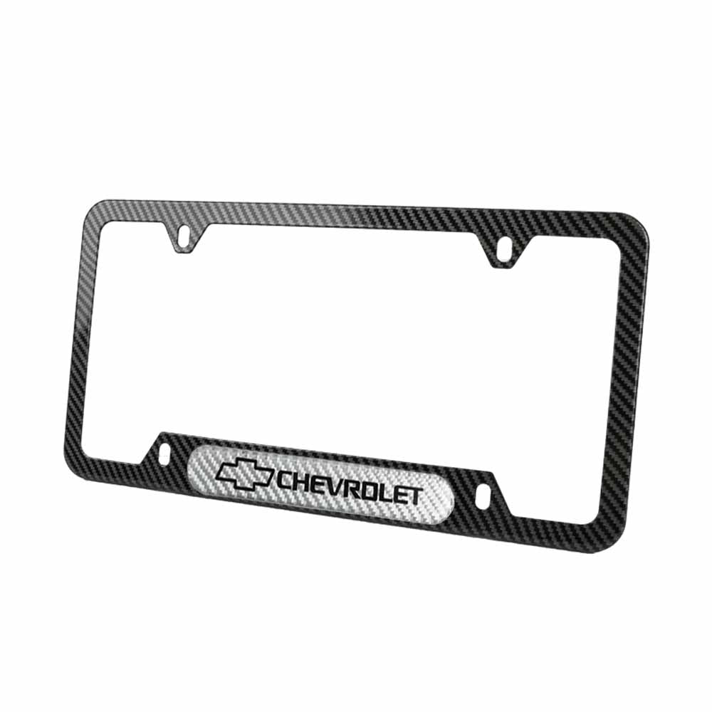 Brand New Universal 2PCS CHEVROLET Carbon Fiber Look Metal License Plate Frame