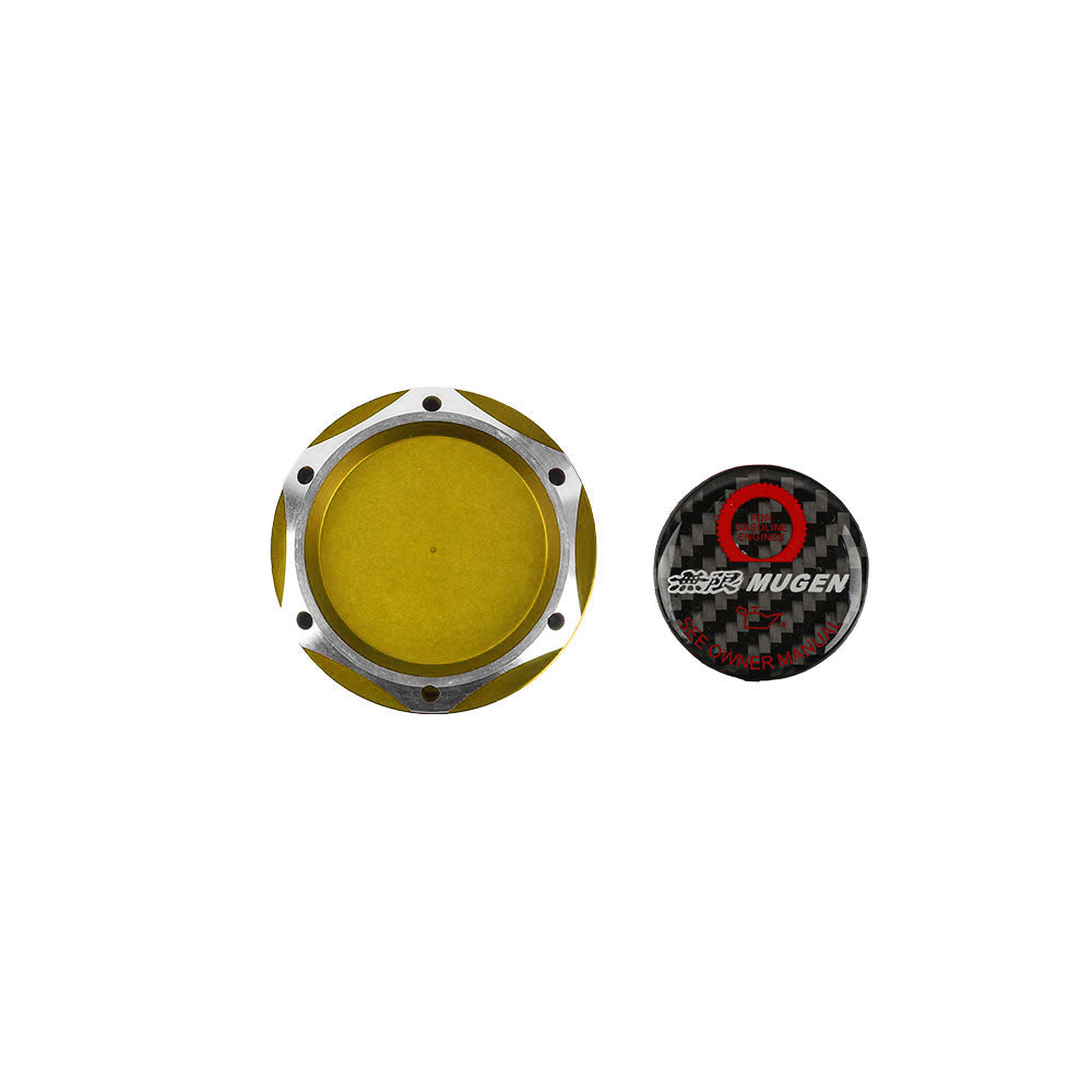 Brand New Jdm Gold Engine Oil Cap With Real Carbon Fiber Mugen Sticker Emblem For Honda / Acura