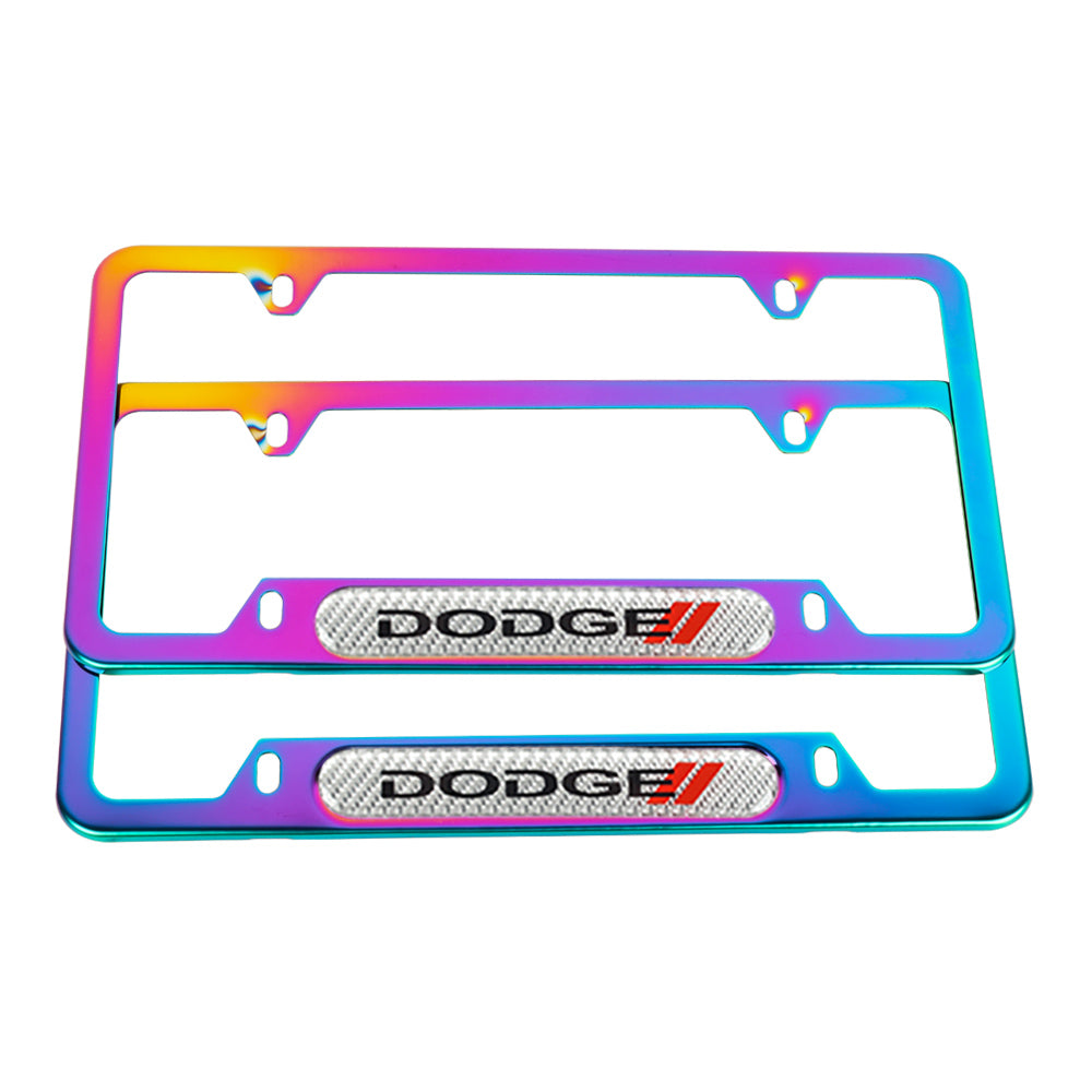 Brand New Universal 2PCS Dodge Neo Chrome Metal License Plate Frame