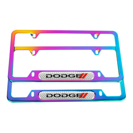 Brand New Universal 2PCS Dodge Neo Chrome Metal License Plate Frame