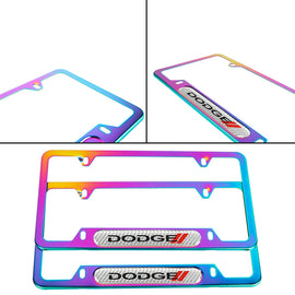 Brand New Universal 2PCS Dodge Neo Chrome Metal License Plate Frame