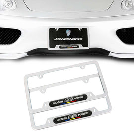 Brand New Universal 2PCS Mugen Power Silver Metal License Plate Frame
