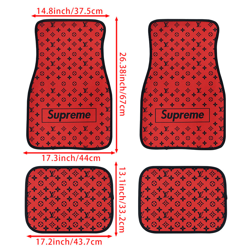 Brand New 4PCS UNIVERSAL SUPREME RED Racing Fabric Car Floor Mats Interior Carpets