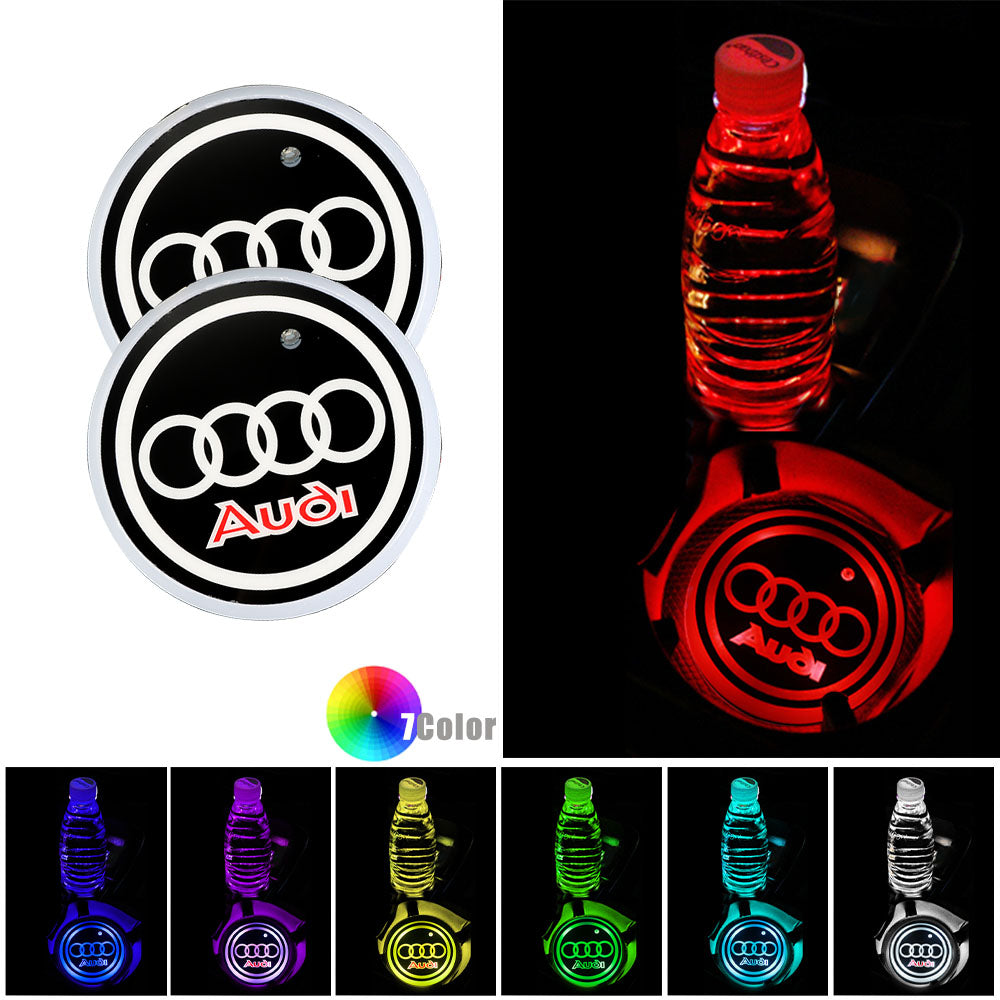 BRAND NEW UNIVERSAL V2 2PCS AUDI Switchable Seven Colorful LED Car Cup Holder Mat Coaster Pad