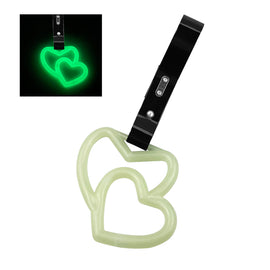 Brand New Double Love Heart Glow In The Dark Green JDM TSURIKAWA Ring Subway Train Bus Handle Black Strap Charm Drift
