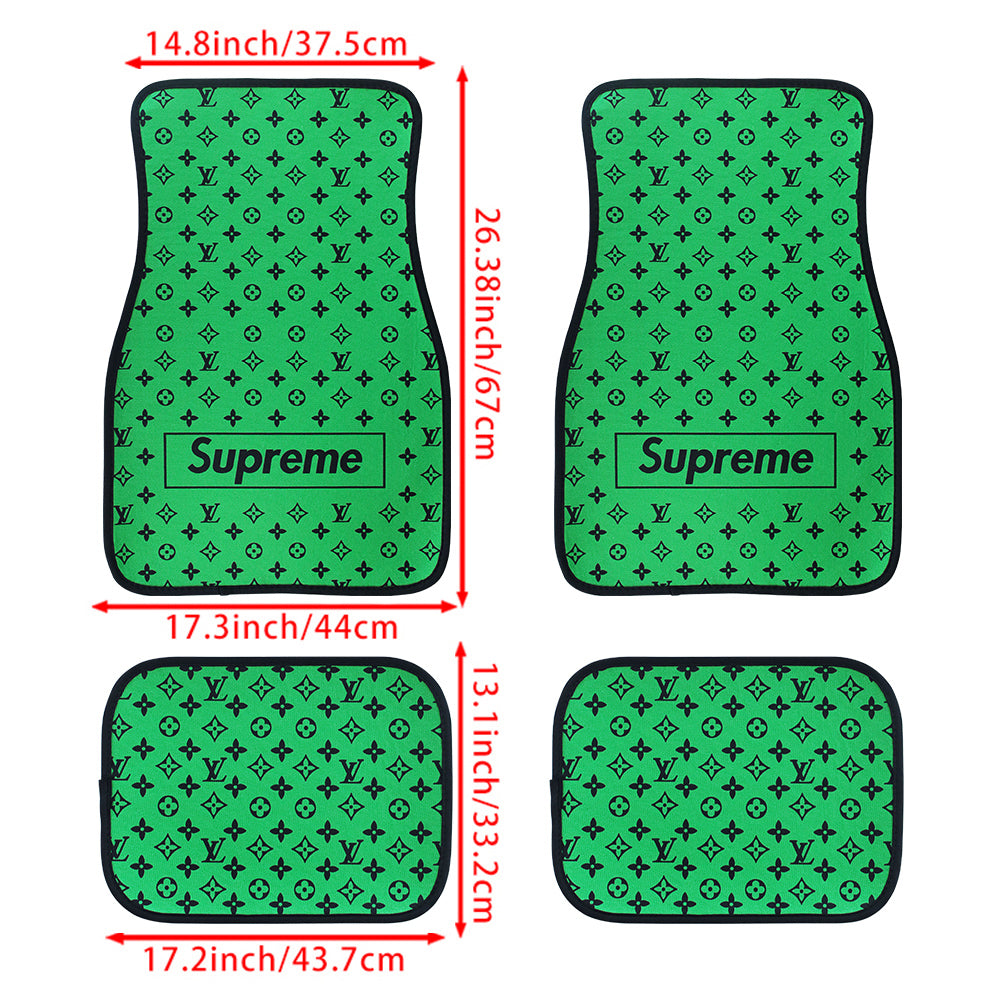 Brand New 4PCS UNIVERSAL SUPREME GREEN Racing Fabric Car Floor Mats Interior Carpets