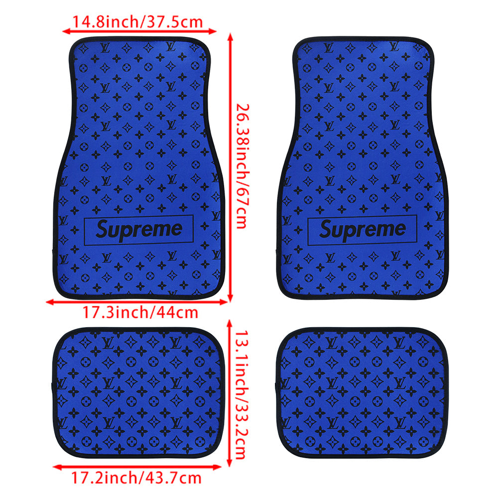 Brand New 4PCS UNIVERSAL SUPREME BLUE Racing Fabric Car Floor Mats Interior Carpets