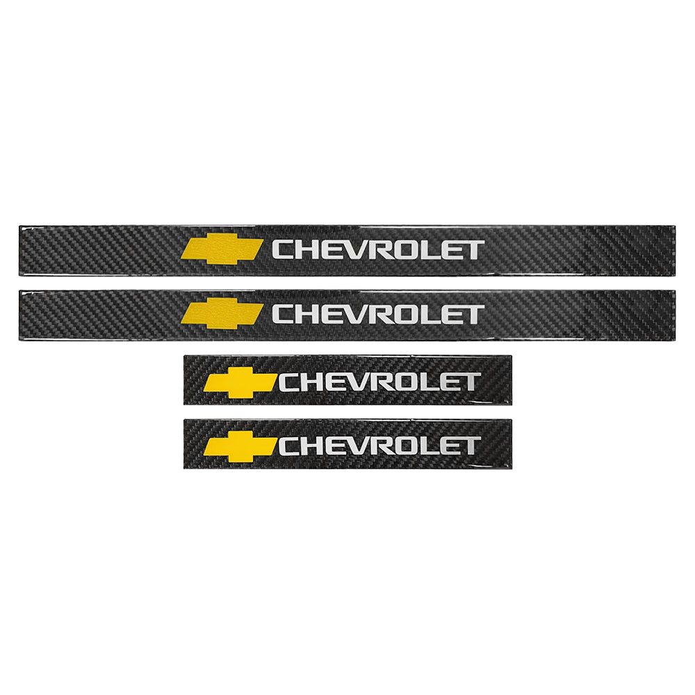 Brand New 4PCS Universal Chevrolet Real Carbon Fiber Black Car Door Scuff Sill Cover Panel Step Protector