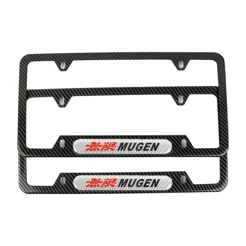 Brand New Universal 2PCS MUGEN Carbon Fiber Look Metal License Plate Frame