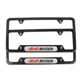 Brand New Universal 2PCS MUGEN Carbon Fiber Look Metal License Plate Frame