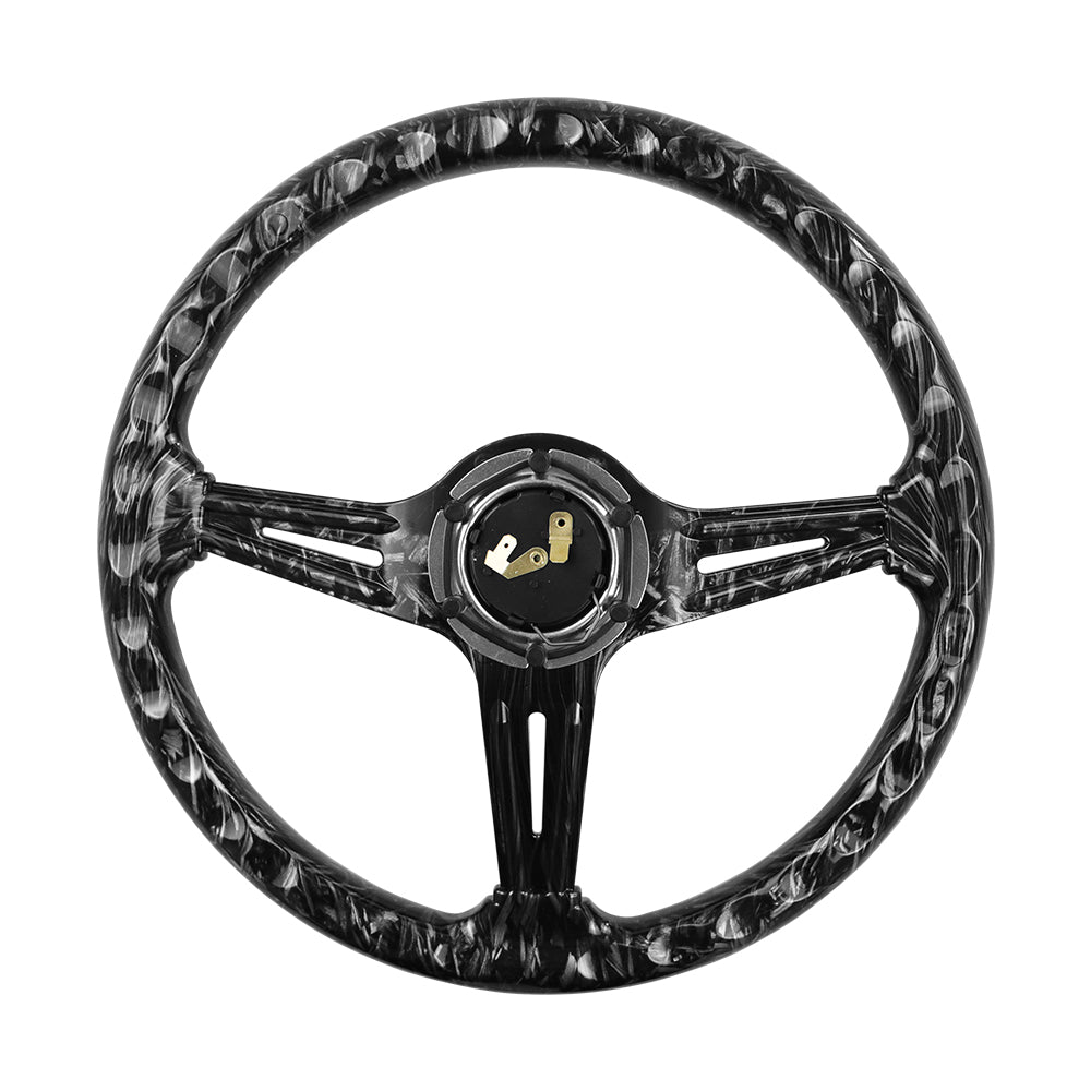 BRAND NEW UNIVERSAL 350MM 14'' Forge Carbon Fiber Style Acrylic Deep Dish 6 Holes Steering Wheel w/Horn Button Cover