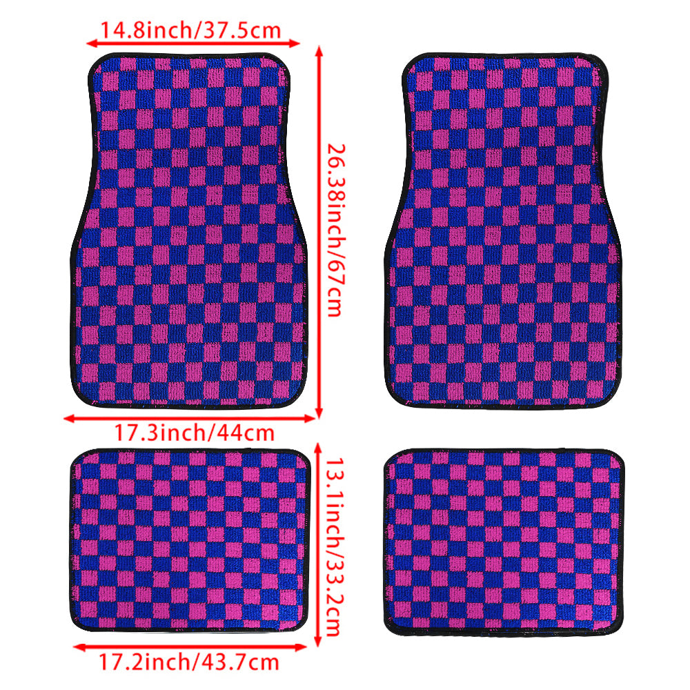 Brand New 4PCS UNIVERSAL CHECKERED Purple Racing Fabric Car Floor Mats Interior Carpets