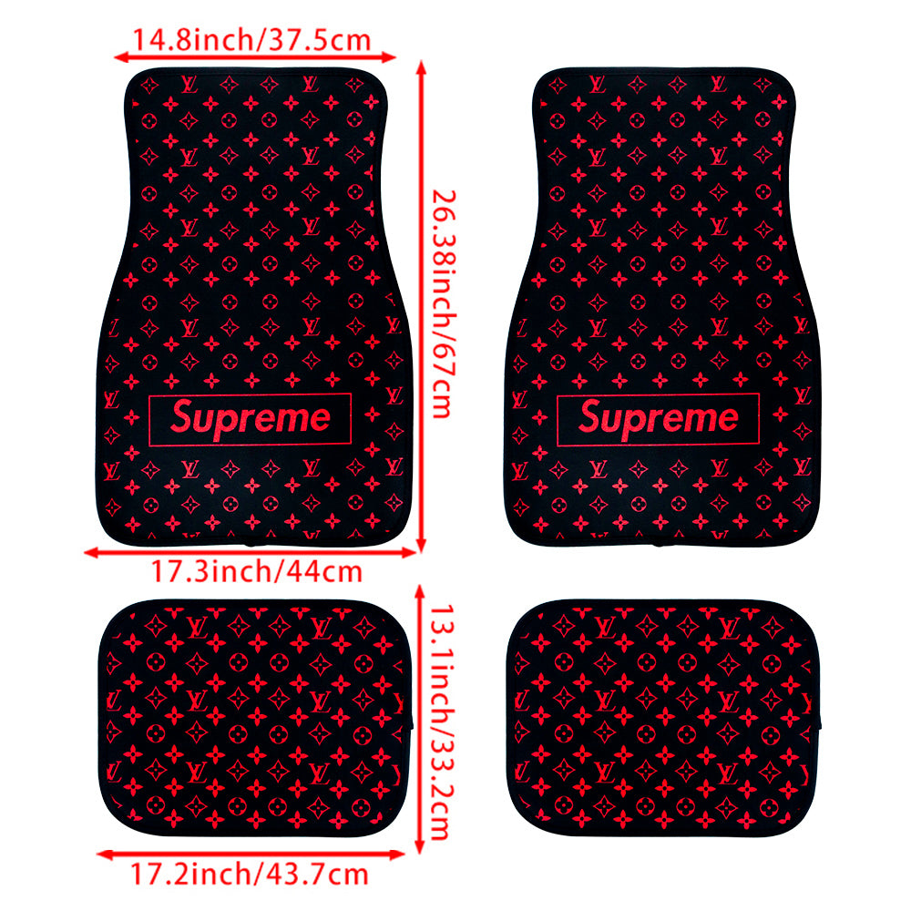Brand New 4PCS UNIVERSAL SUPREME BLACK Racing Fabric Car Floor Mats Interior Carpets