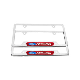 Brand New Universal 2PCS Ford Racing Chrome Metal License Plate Frame