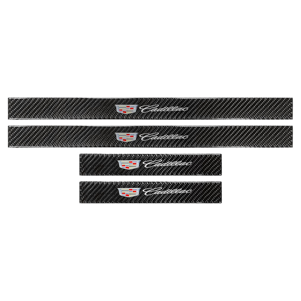 Brand New 4PCS Universal Cadillac Real Carbon Fiber Black Car Door Scuff Sill Cover Panel Step Protector