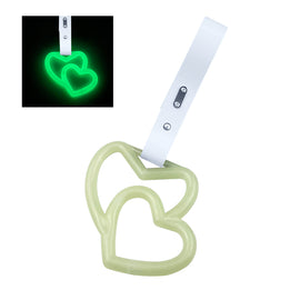 Brand New Double Love Heart Glow In The Dark Green JDM TSURIKAWA Ring Subway Train Bus Handle White Strap Charm Drift