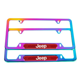 Brand New Universal 2PCS JEEP Neo Chrome Metal License Plate Frame