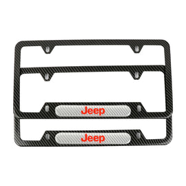 Brand New Universal 2PCS JEEP Carbon Fiber Look Metal License Plate Frame