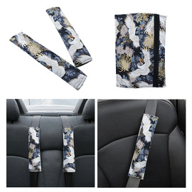 Brand New Universal 2PCS SAKURA Black Bird Fabric Soft Cotton Seat Belt Cover Shoulder Pads