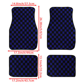 Brand New 4PCS UNIVERSAL CHECKERED BLUE Racing Fabric Car Floor Mats Interior Carpets
