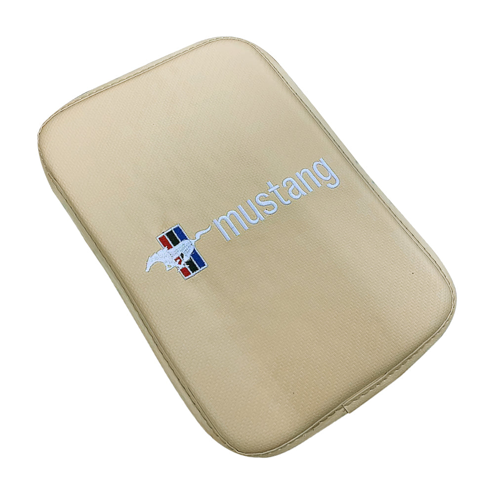 BRAND NEW UNIVERSAL MUSTANG BEIGE Car Center Console Armrest Cushion Mat Pad Cover Embroidery
