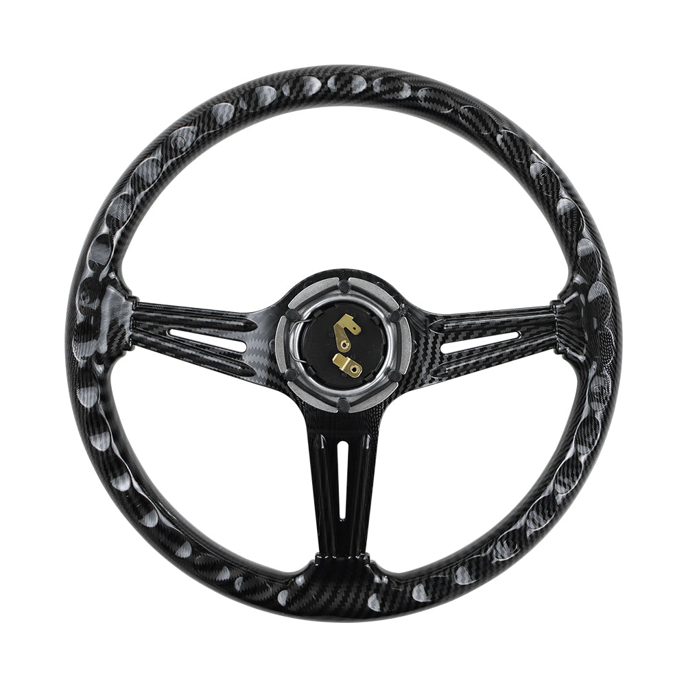 BRAND NEW UNIVERSAL 350MM 14'' Carbon Fiber Look Style Acrylic Deep Dish 6 Holes Steering Wheel w/Horn Button Cover