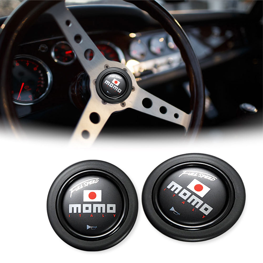 Brand New Universal Momo Car Horn Button Black Steering Wheel Center Cap W/Packaging