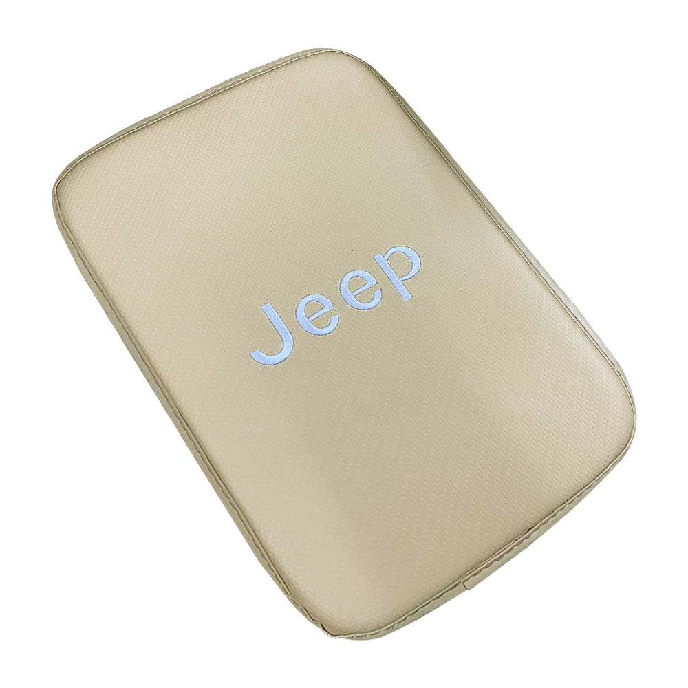BRAND NEW UNIVERSAL JEEP BEIGE Car Center Console Armrest Cushion Mat Pad Cover Embroidery