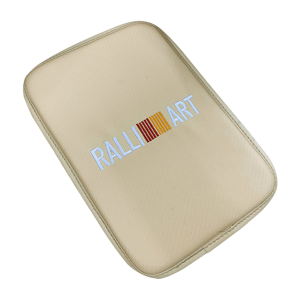 BRAND NEW UNIVERSAL RALLIART BEIGE Car Center Console Armrest Cushion Mat Pad Cover Embroidery