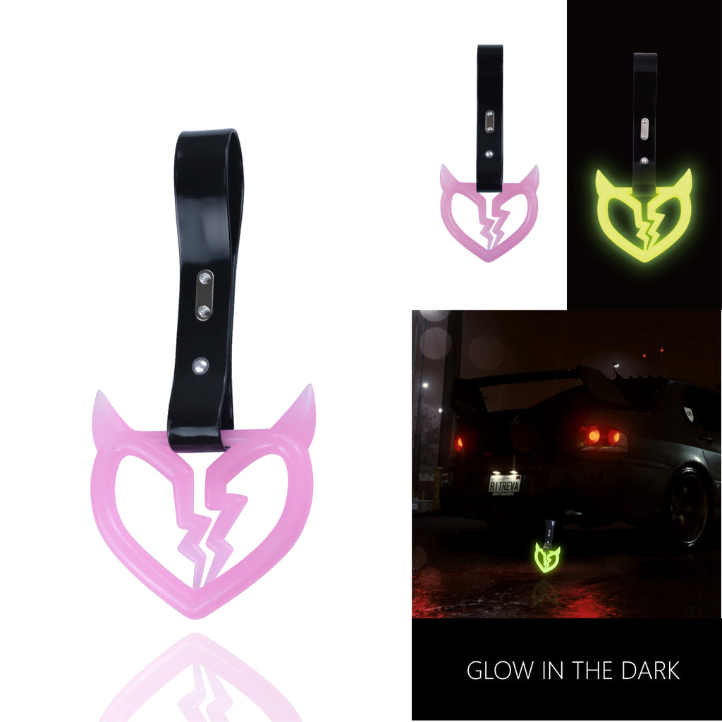 Brand New Devil Demon Broken Heart Pink Glow In The Dark Green JDM TSURIKAWA Ring Subway Train Bus Handle Strap Charm Drift