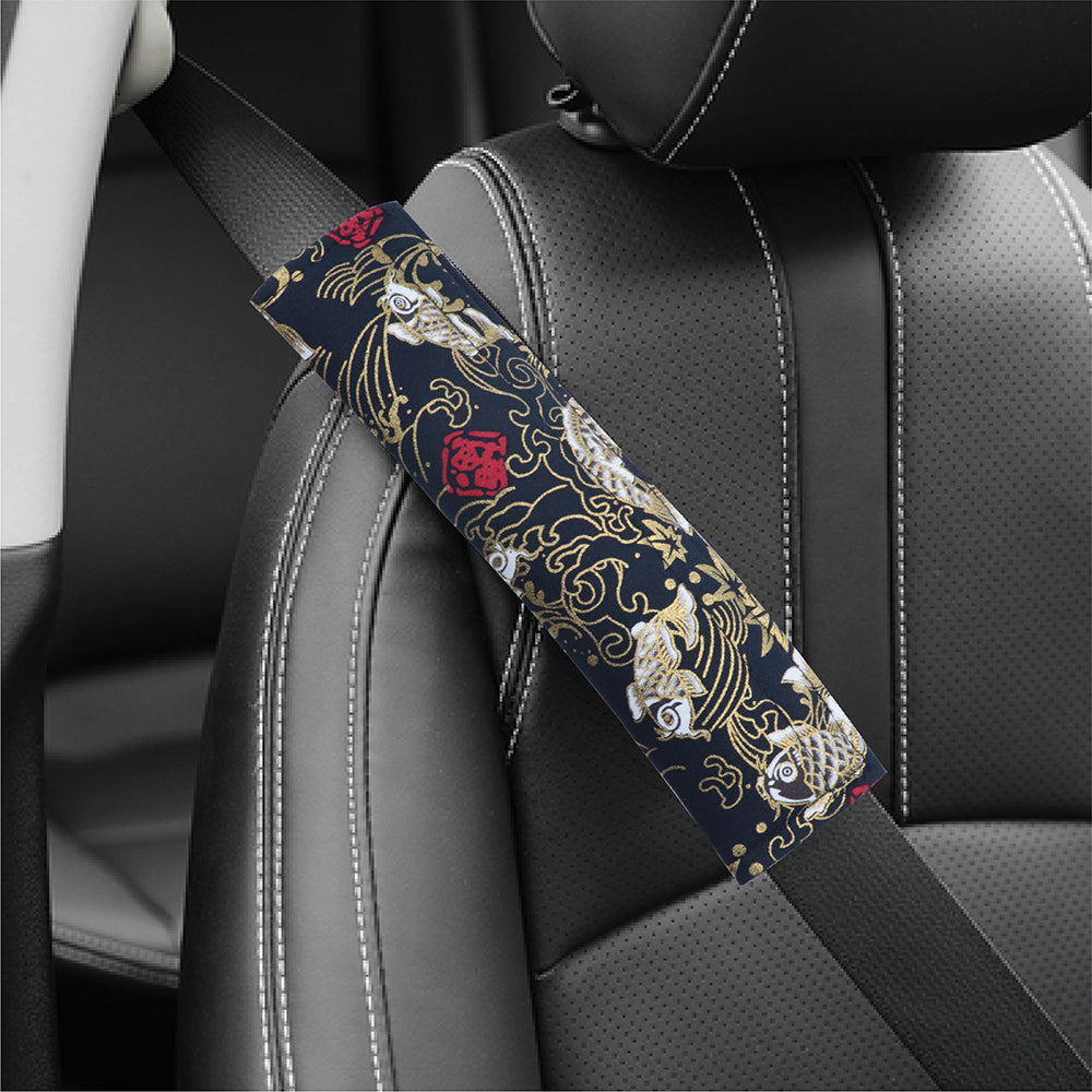 Brand New Universal 2PCS SAKURA Black Fish Fabric Soft Cotton Seat Belt Cover Shoulder Pads