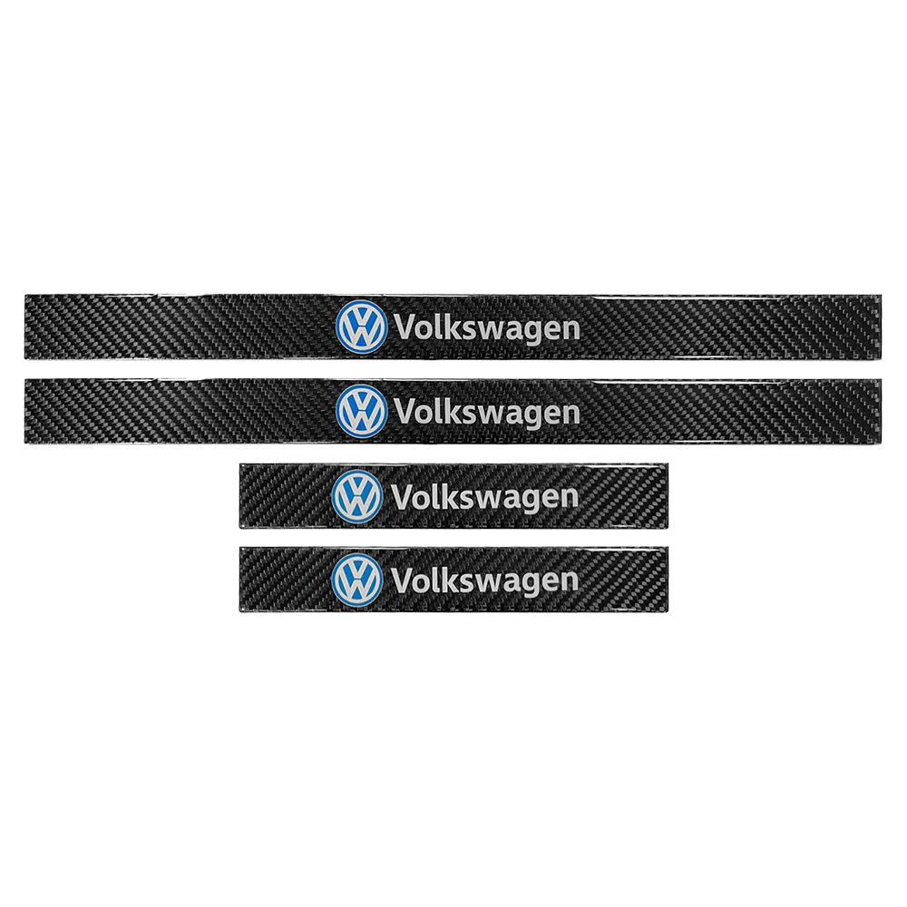 Brand New 4PCS Universal Volkswagen Real Carbon Fiber Black Car Door Scuff Sill Cover Panel Step Protector