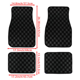 Brand New 4PCS UNIVERSAL CHECKERED BLACK Racing Fabric Car Floor Mats Interior Carpets