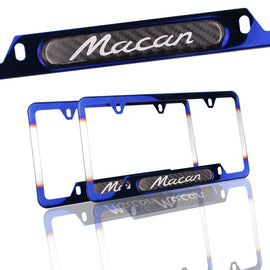 Brand New Universal 2PCS Porsche Macan Burnt Blue Metal License Plate Frame