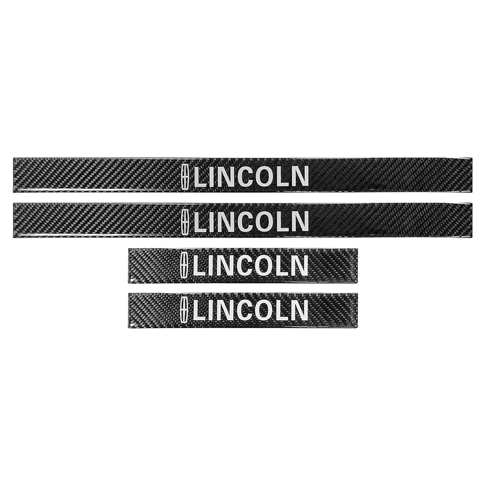Brand New 4PCS Universal Lincoln Real Carbon Fiber Black Car Door Scuff Sill Cover Panel Step Protector