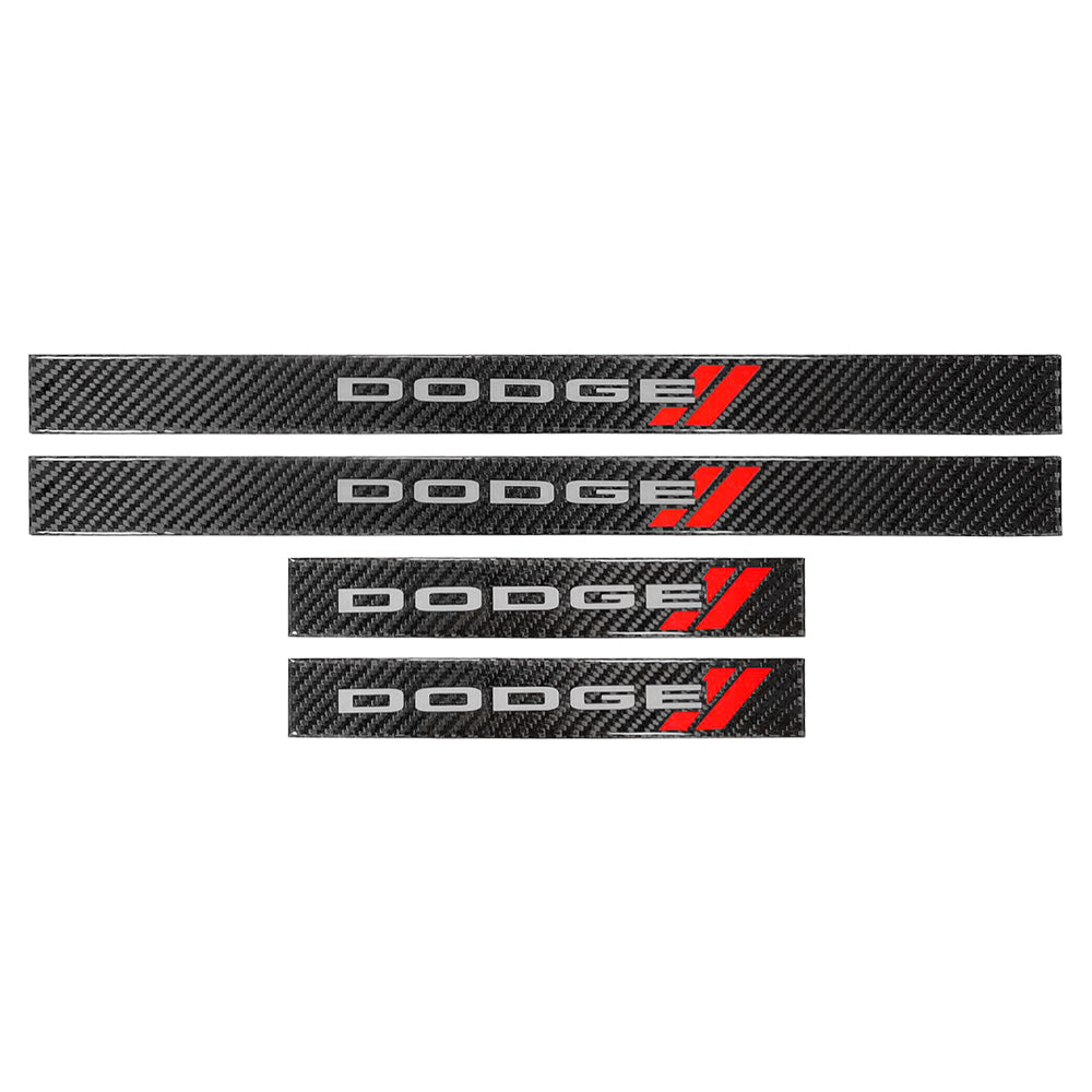 Brand New 4PCS Universal Dodge Real Carbon Fiber Black Car Door Scuff Sill Cover Panel Step Protector