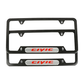 Brand New Universal 2PCS CIVIC Carbon Fiber Look Metal License Plate Frame