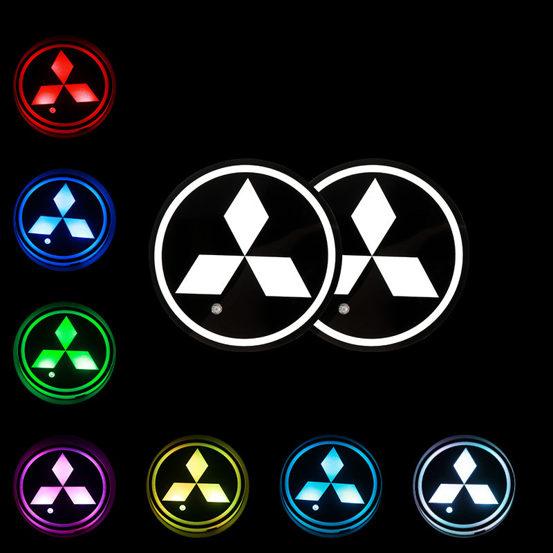 BRAND NEW UNIVERSAL 2PCS MITSUBISHI Switchable Seven Colorful LED Car Cup Holder Mat Coaster Pad