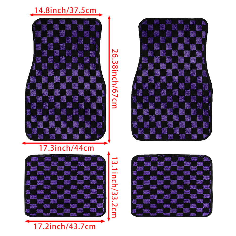 Brand New 4PCS UNIVERSAL CHECKERED Purple Racing Fabric Car Floor Mats Interior Carpets